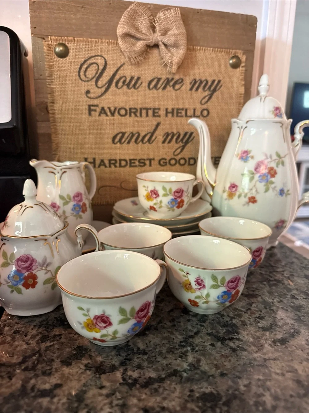 Elegant Floral Porcelain Tea Set - White with Multicolor Roses
